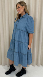 CurveWow Chambray Tiered Shirt Dress