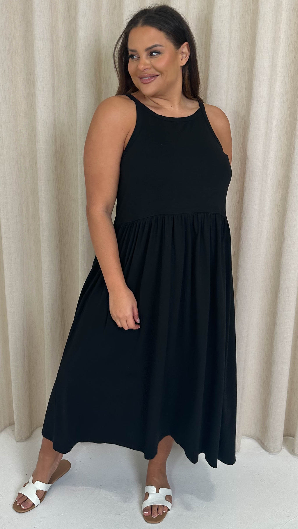 CurveWow Racer Aline Midi Dress Black