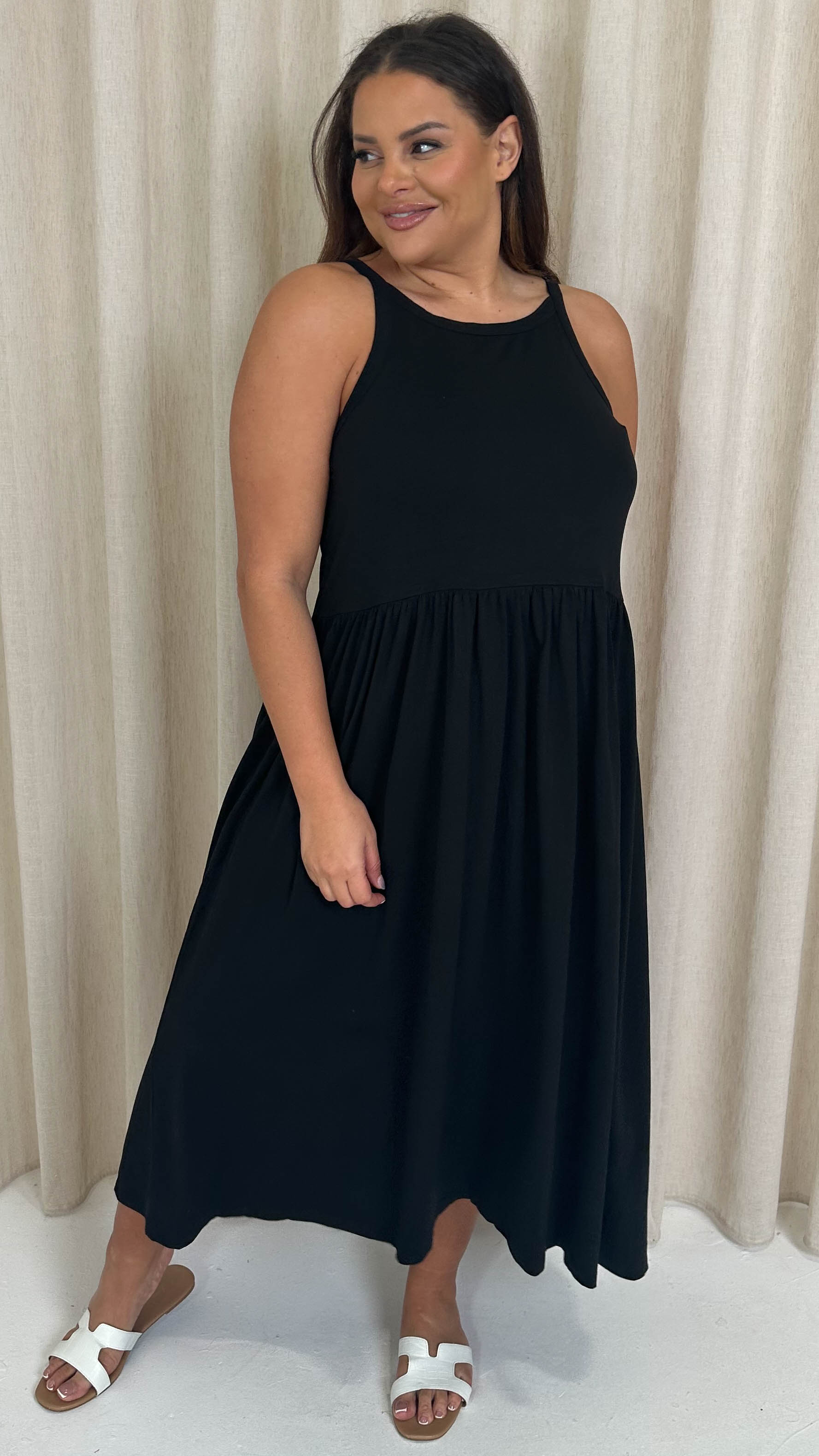 CurveWow Racer Aline Midi Dress Black