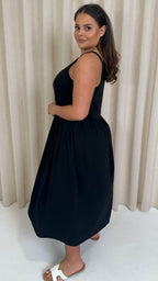 CurveWow Racer Aline Midi Dress Black