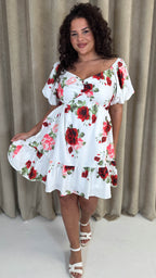CurveWow Milkmaid Mini Dress Red & Pink