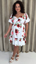 CurveWow Milkmaid Mini Dress Red & Pink