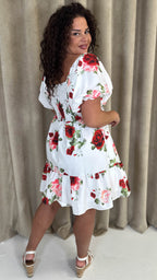 CurveWow Milkmaid Mini Dress Red & Pink