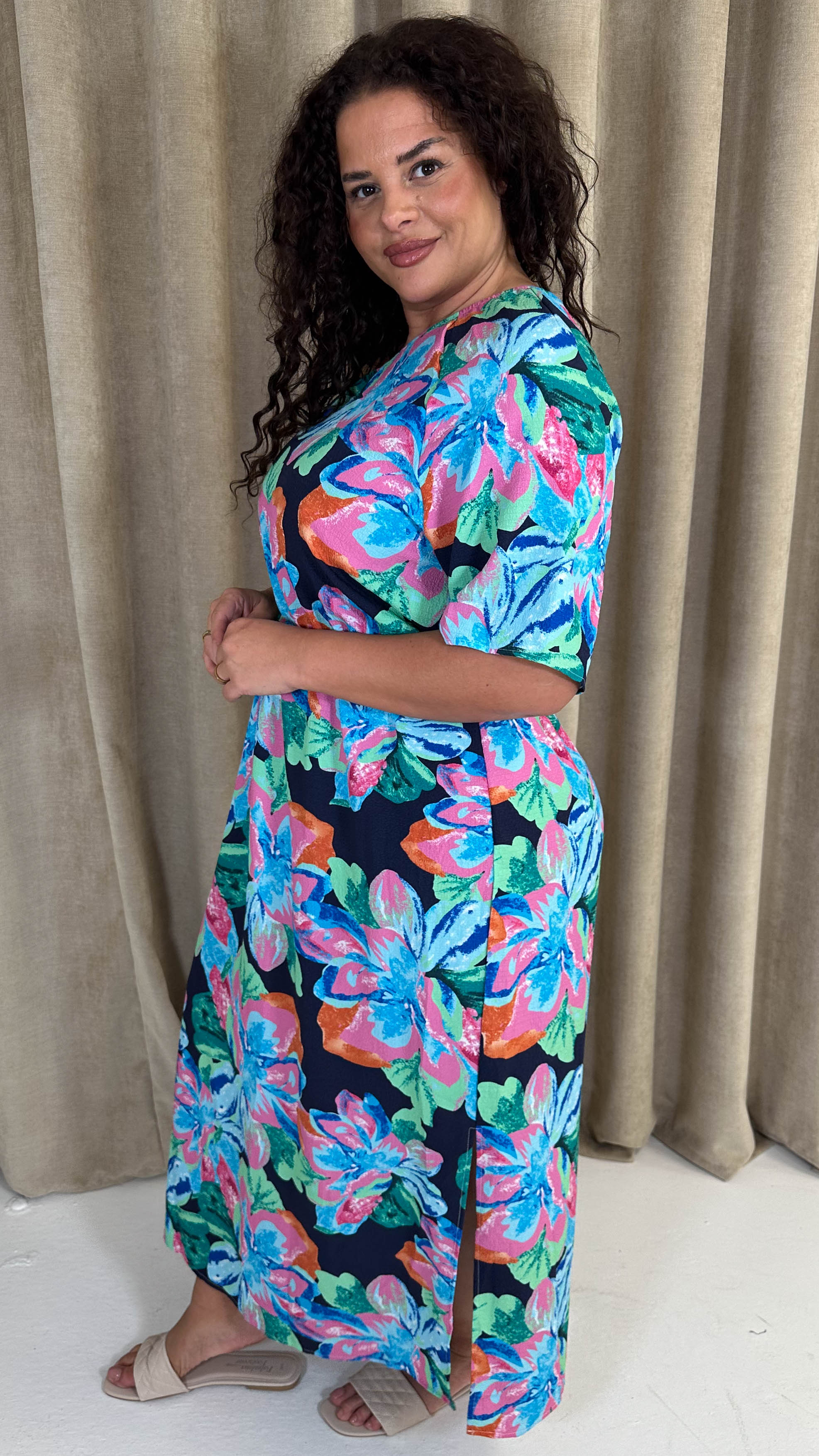 CurveWow One Shoulder Printed Maxi Dress Multi Floral