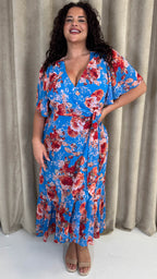 CurveWow Asymmetric Wrap Dress Blue Floral