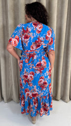 CurveWow Asymmetric Wrap Dress Blue Floral
