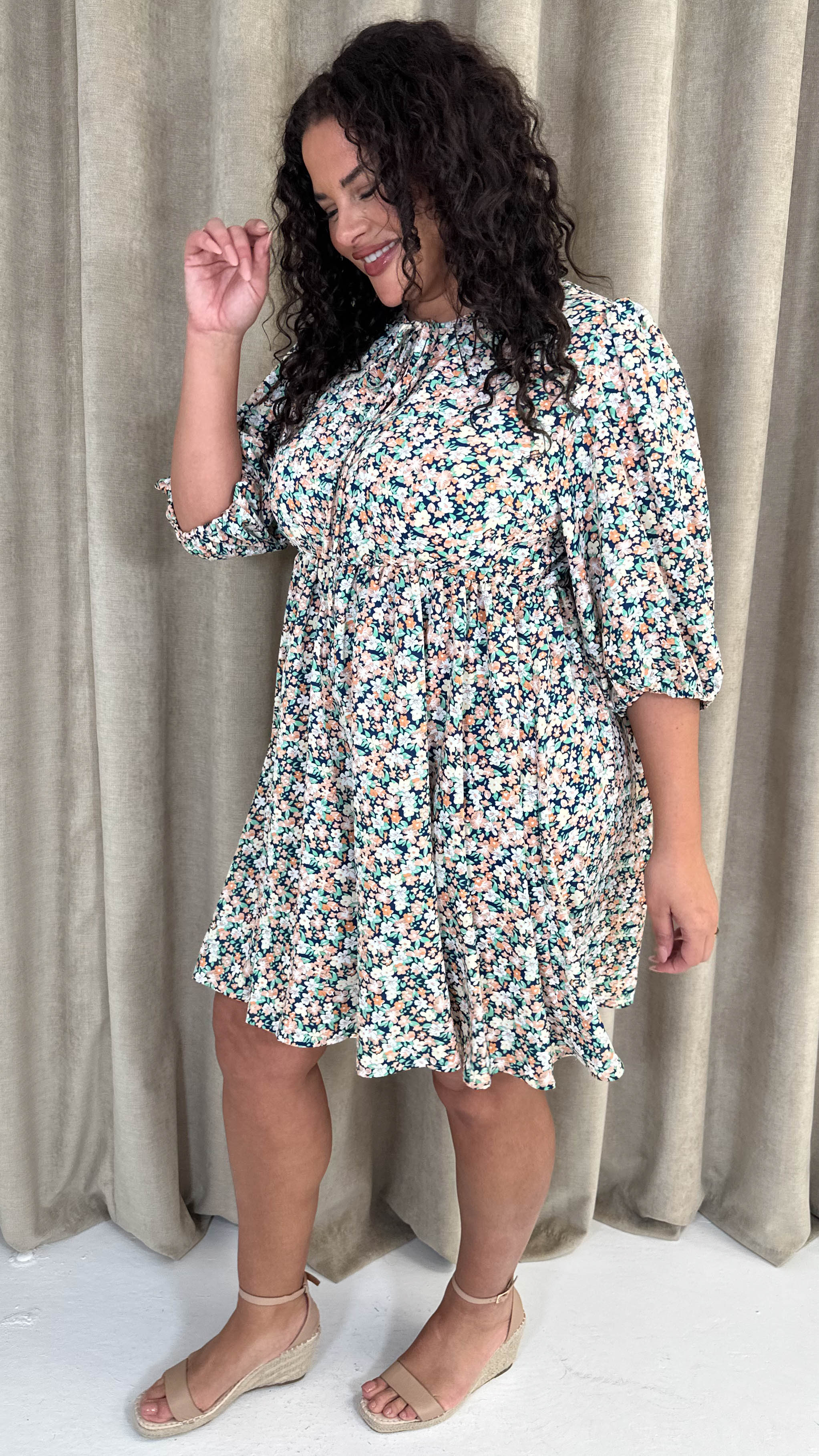 CurveWow Printed Smock Dress Multi Floral