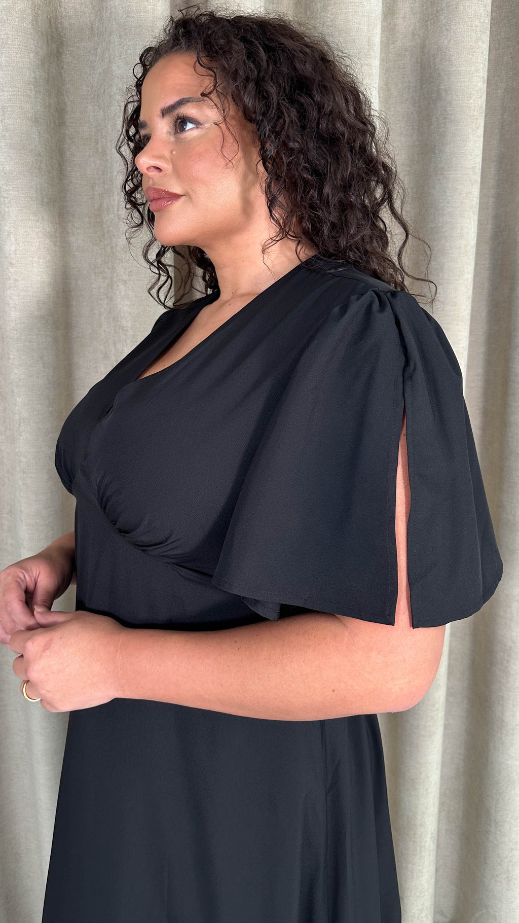 CurveWow Frill Hem Midi Dress Black