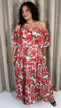 CurveWow Bardot Layered Maxi Dress Red