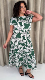 CurveWow Blouson Top Midaxi Dress Green Lily