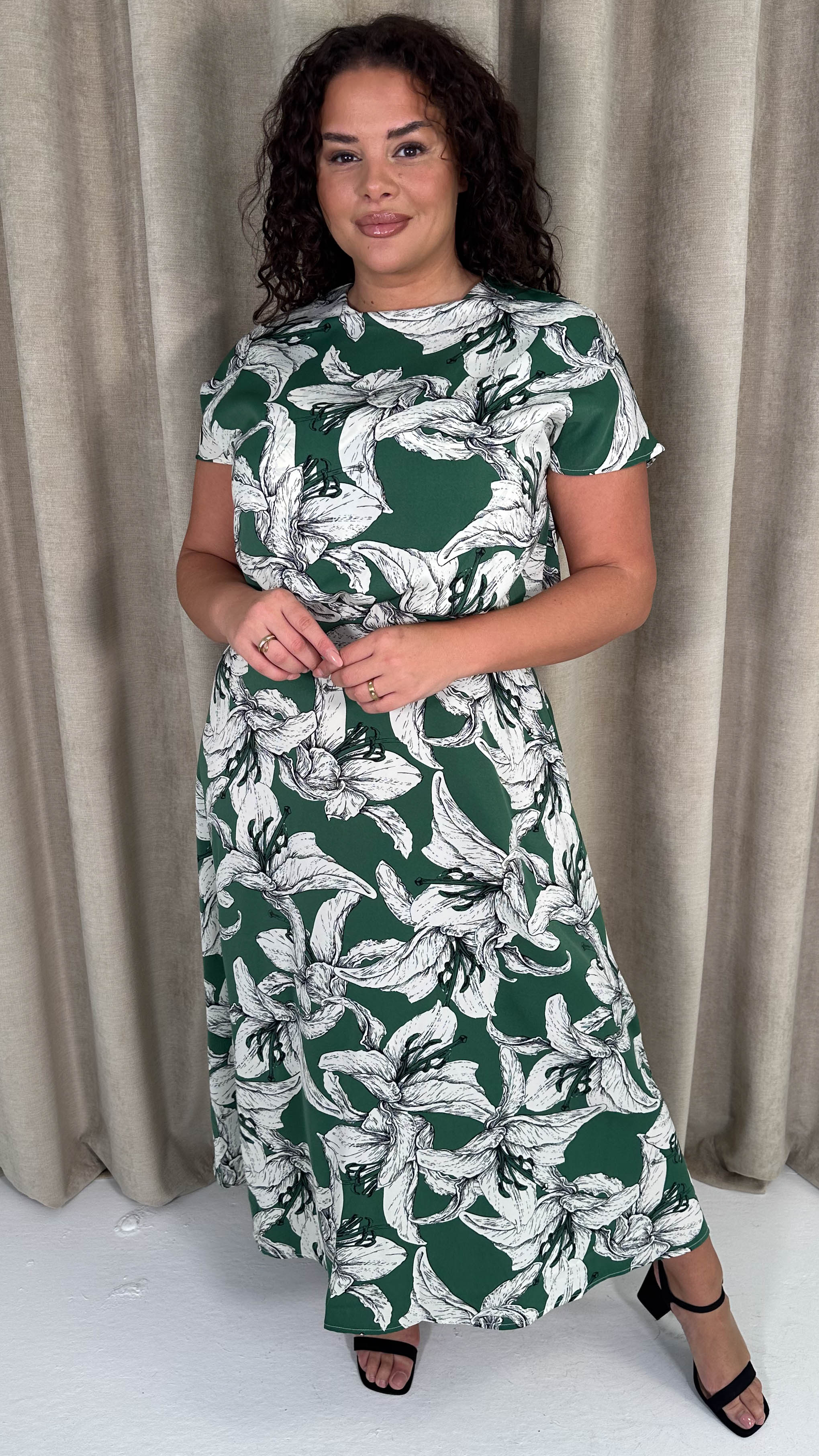 CurveWow Blouson Top Midaxi Dress Green Lily