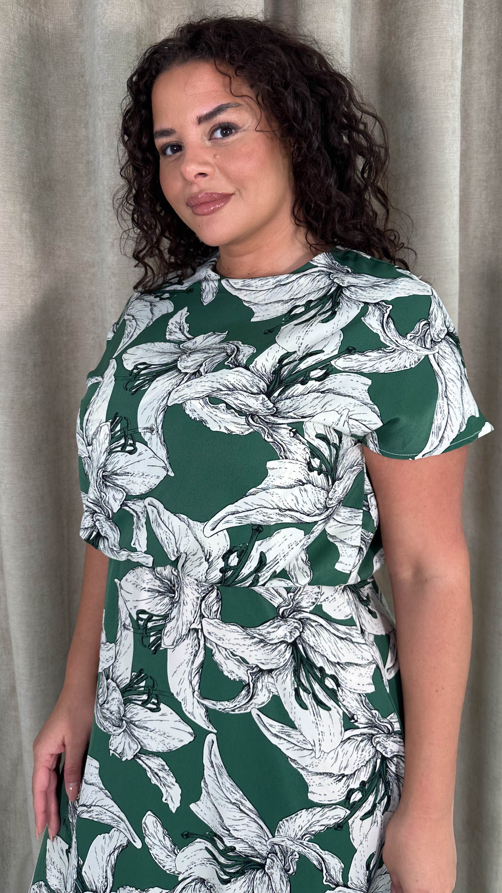 CurveWow Blouson Top Midaxi Dress Green Lily