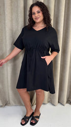 CurveWow Mini Drawcord T-Shirt Dress Black