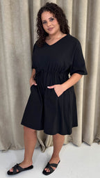 CurveWow Mini Drawcord T-Shirt Dress Black