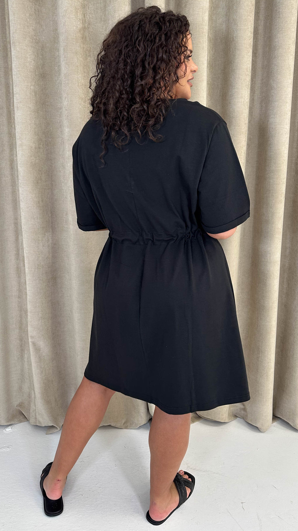 CurveWow Mini Drawcord T-Shirt Dress Black