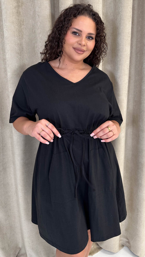 CurveWow Mini Drawcord T-Shirt Dress Black