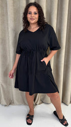 CurveWow Mini Drawcord T-Shirt Dress Black