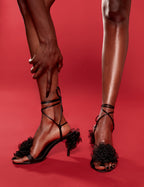 Classy Black Ruffle Flower Detail Mid Heels