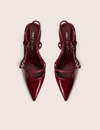Forget Me Not Burgundy Embellished Buckle Detail Sling Back Court Heels