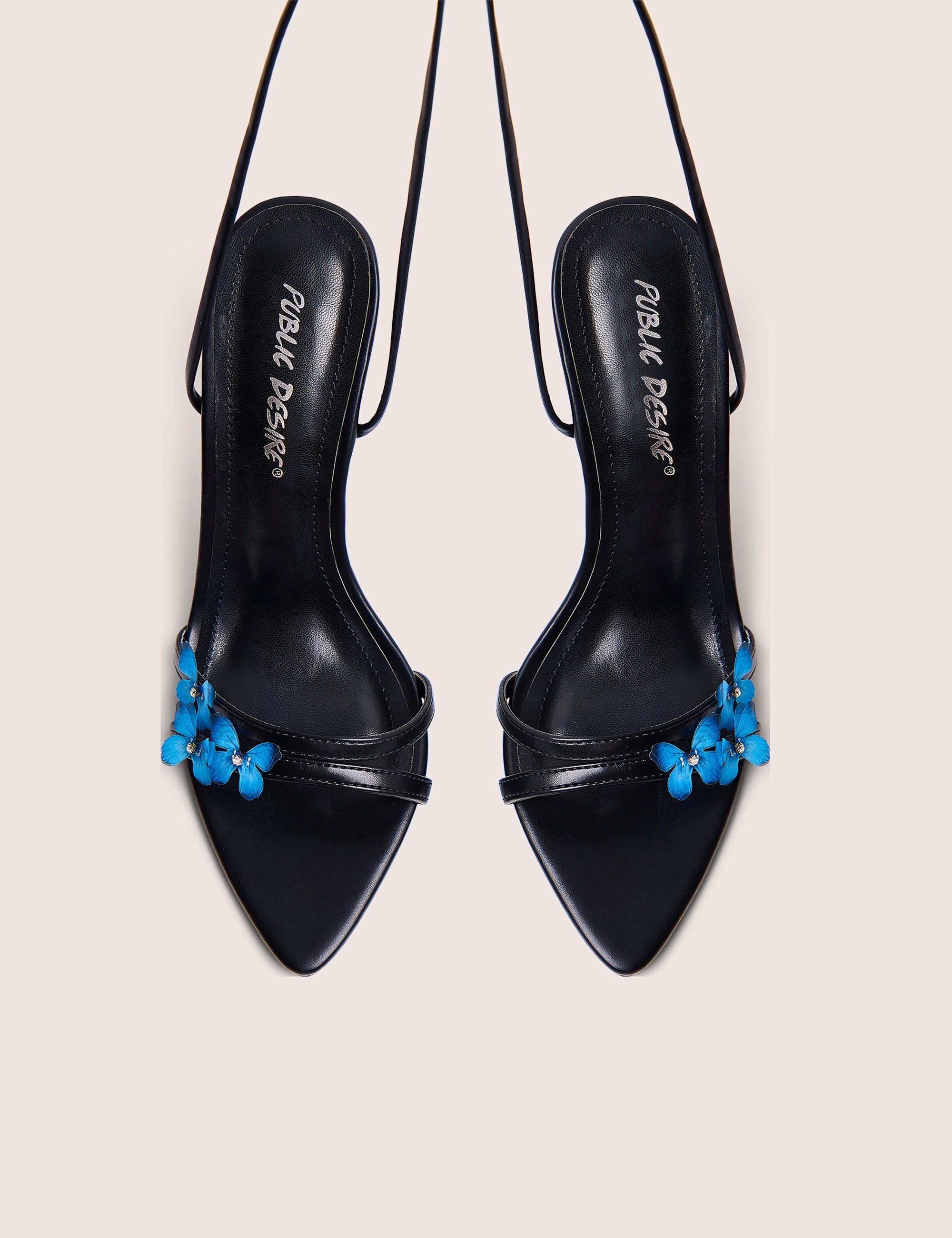 Hallie Black Butterfly Embellishment Ankle Tie High Heels