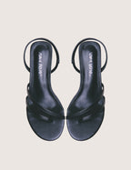 Helios Black Pu Asymmetric Toe Strap Sling Back Mid Heels