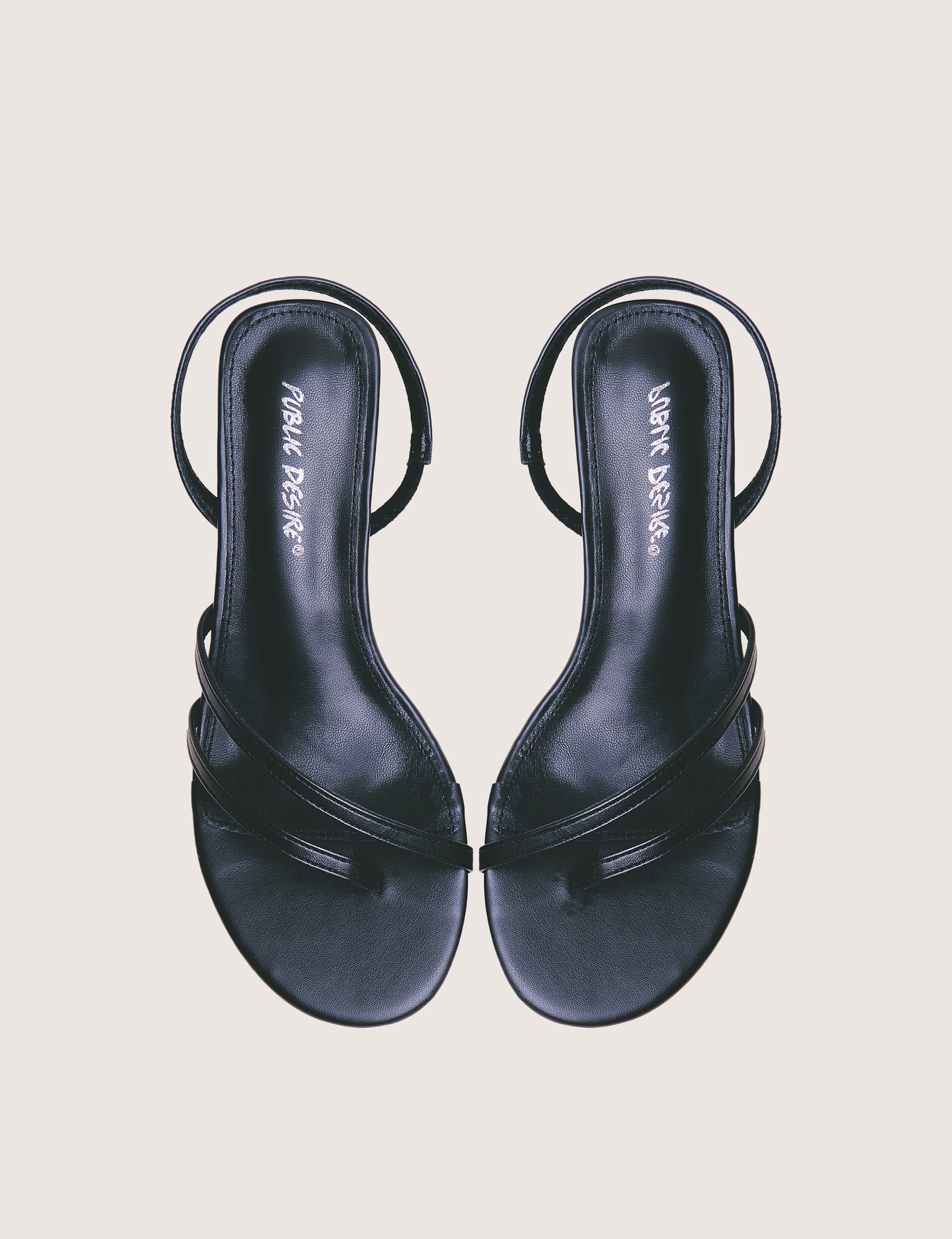 Helios Black Pu Asymmetric Toe Strap Sling Back Mid Heels