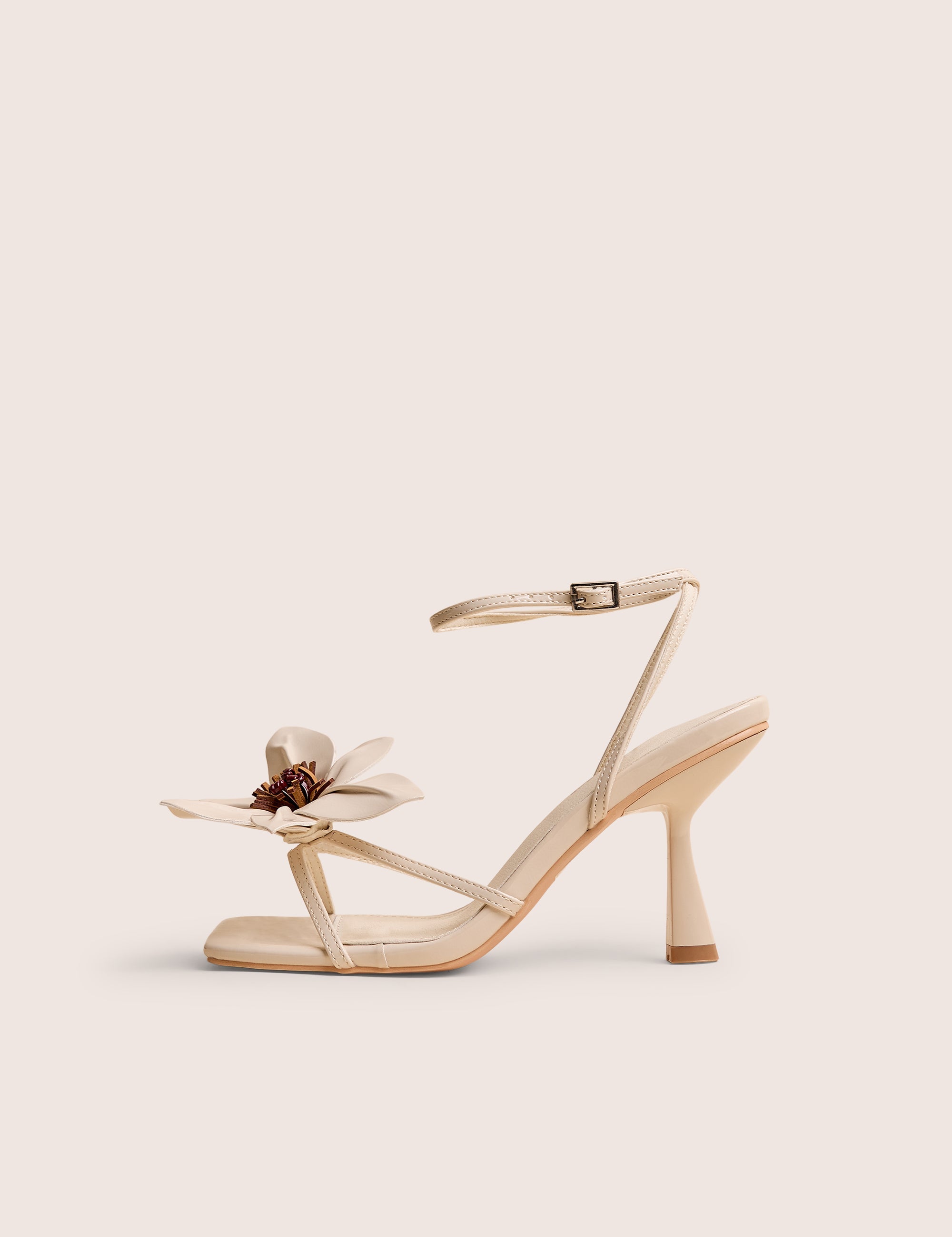 Hydrangea Stone Patent Flower Barely There Square Toe Mid Heels
