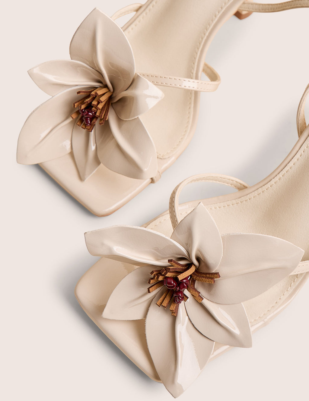 Hydrangea Stone Patent Flower Barely There Square Toe Mid Heels