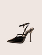 Idol Black Patent Buckle Strappy Detail Stiletto Court High Heels