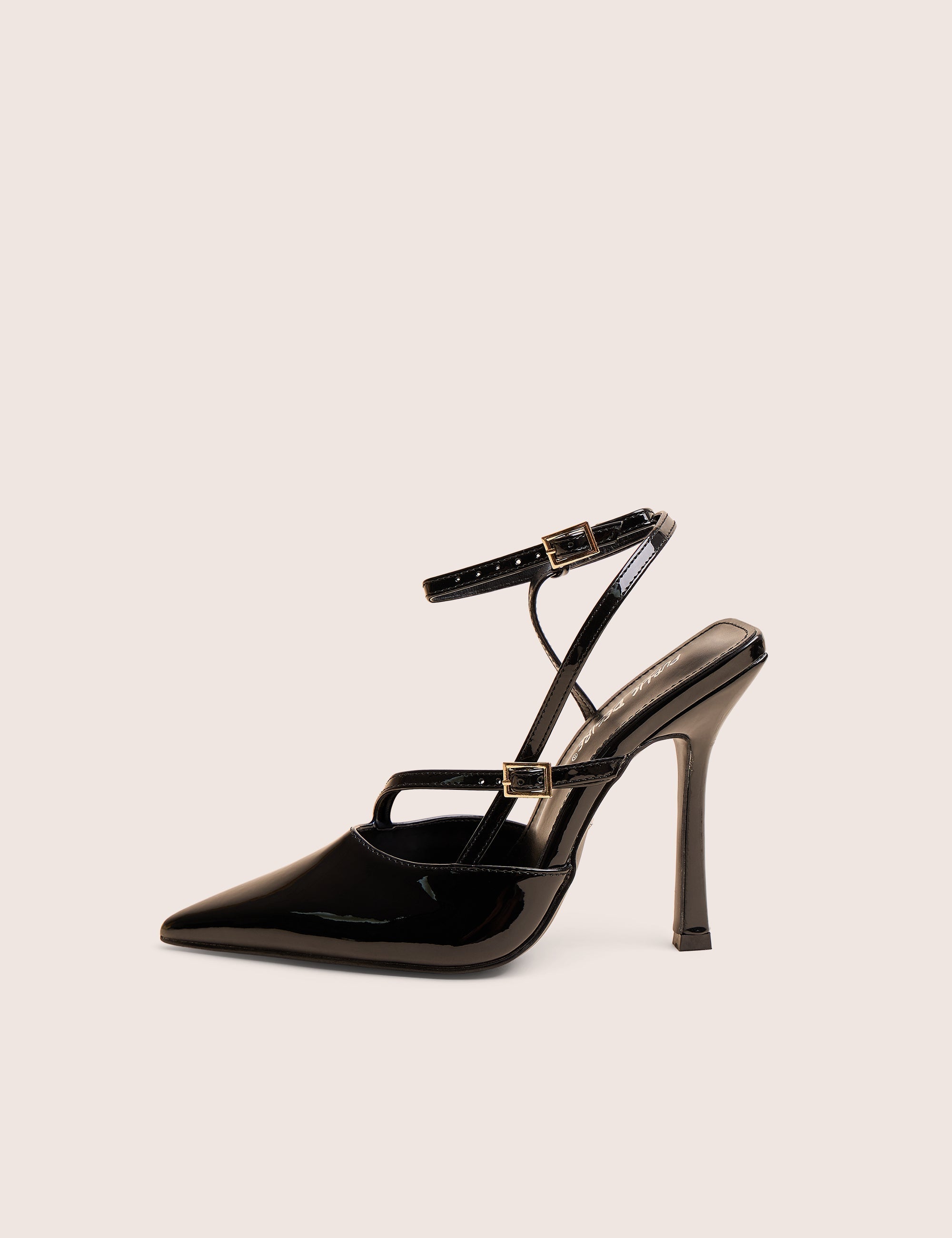 Idol Black Patent Buckle Strappy Detail Stiletto Court High Heels