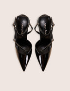 Idol Black Patent Buckle Strappy Detail Stiletto Court High Heels