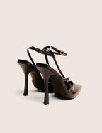 Idol Black Patent Buckle Strappy Detail Stiletto Court High Heels