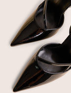 Idol Black Patent Buckle Strappy Detail Stiletto Court High Heels