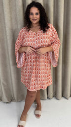 CurveWow Button Front Kimono Sleeve Dress Multi Floral