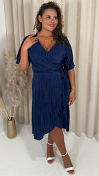CurveWow Wrap Plisse Dress Navy