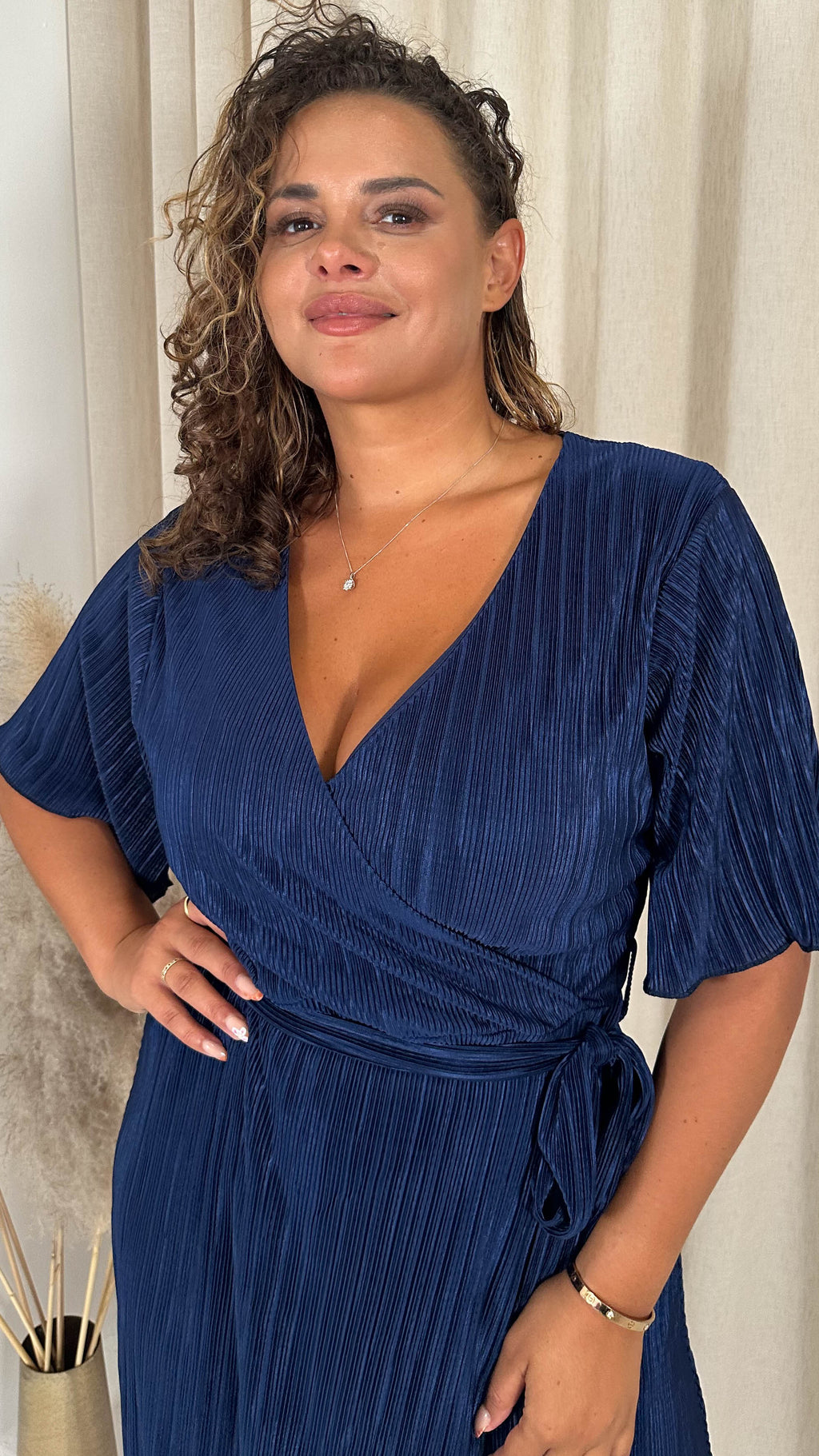 CurveWow Wrap Plisse Dress Navy