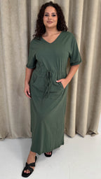 CurveWow Maxi T-Shirt Dress With Drawstring Khaki