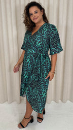 CurveWow Wrap Midi Dress Green Animal