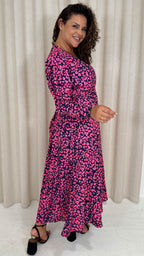 CurveWow Long Sleeve Wrap Dress Navy Animal