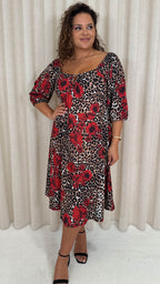 CurveWow Ubar Midi Dress Leopard Rose Print