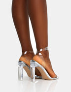Inka Silver Mirror Perspex Round Toe Flat Block Heels