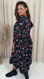 CurveWow Tassel Midaxi Dress Black Floral