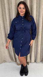 CurveWow Utility Shirt Dress Navy
