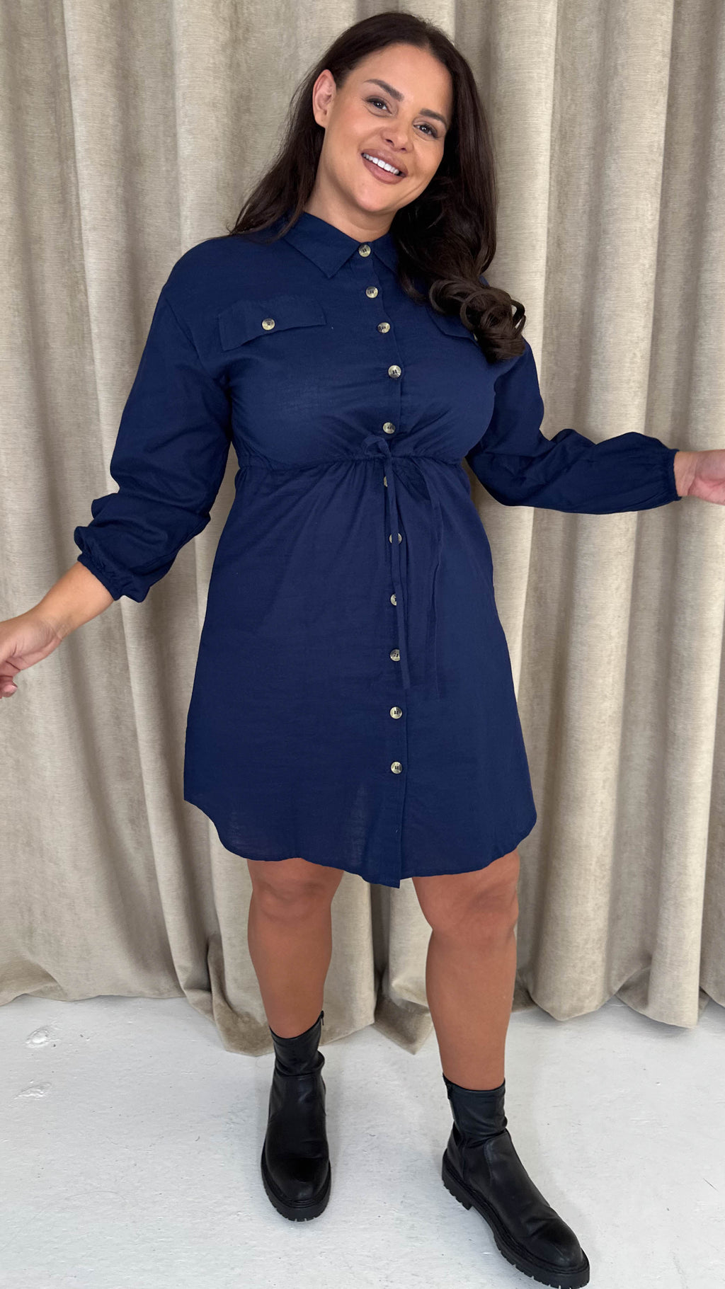 CurveWow Utility Shirt Dress Navy