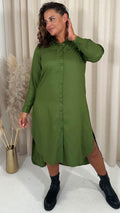 CurveWow Placket Shirt Dress Khaki