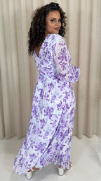 CurveWow Pleated Wrap Maxi Dress Lilac Floral