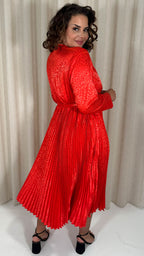 CurveWow Long Sleeve Pleated Wrap Dress Red Animal