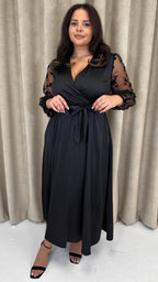 CurveWow Mesh Detail Wrap Midaxi Dress Black