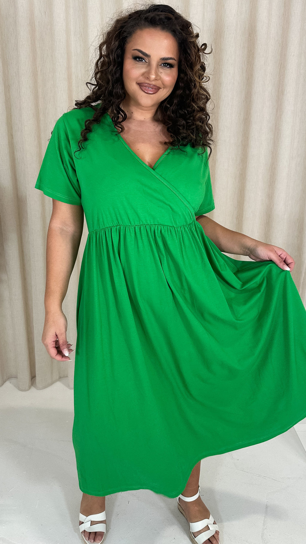 CurveWow Wrap Midi Dress Green