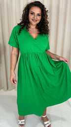 CurveWow Wrap Midi Dress Green